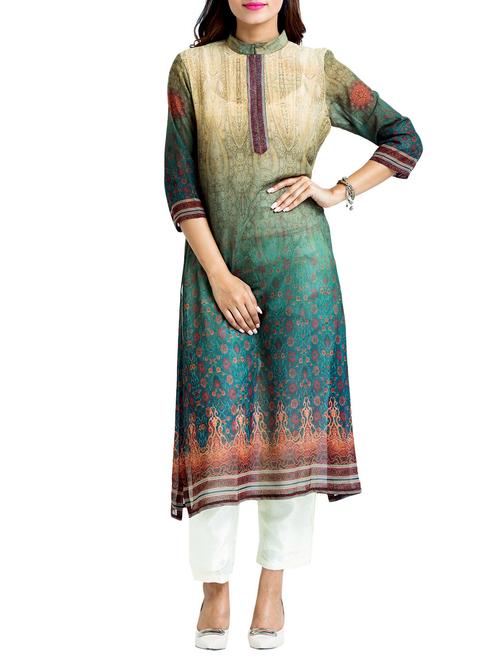 bulecolour georgette straight kurta - 14470727 - Standard Image - 1