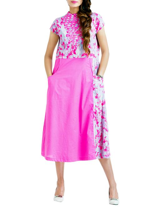 pink cotton fusion kurta - 14470731 - Standard Image - 1