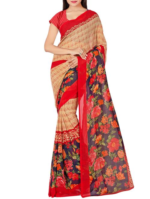 multi colored faux georgette printed saree with blouse - 14470826 - Very Small Image - 1