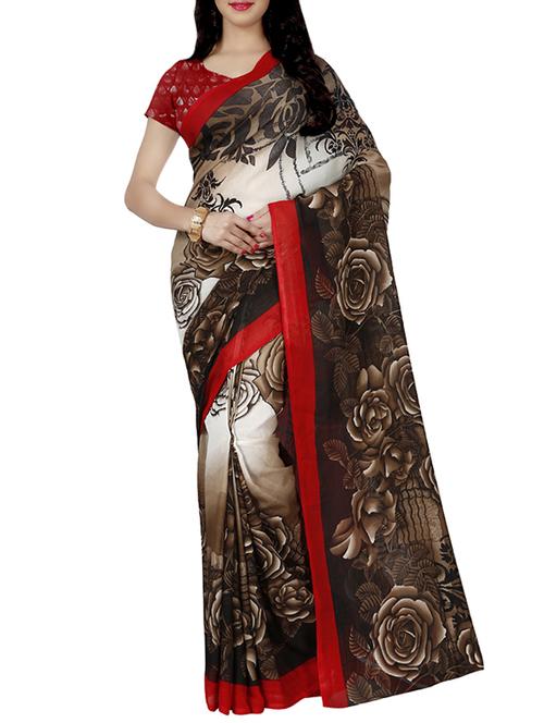 brown faux georgette printed saree - 14470850 - Very Small Image - 1
