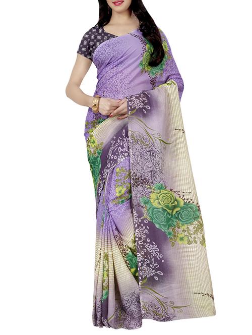 purple faux georgette printed saree - 14470854 - Very Small Image - 1