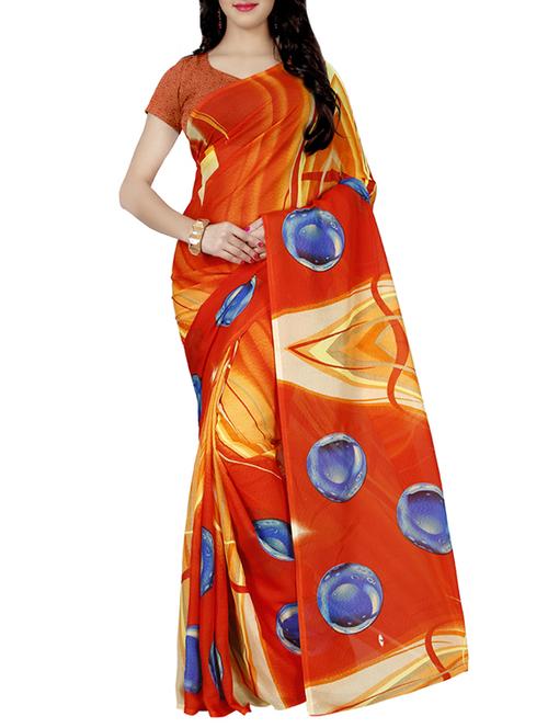 orange faux georgette printed saree with blouse - 14470861 - Very Small Image - 1