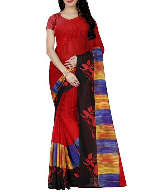 red faux georgette printed saree - 14470872 - Very Small Image - 1