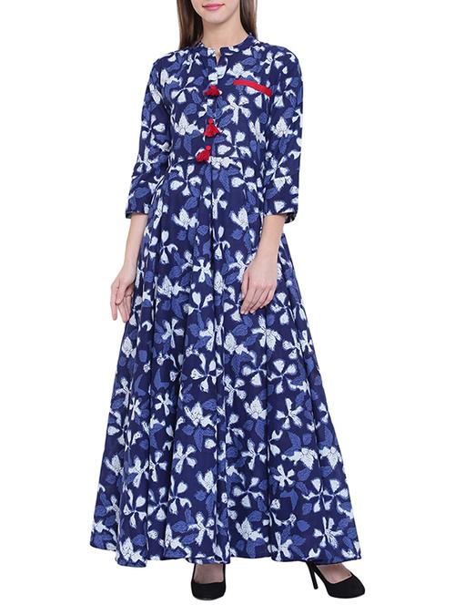 Blue rayon fusion kurta - 14470934 - Very Small Image - 1