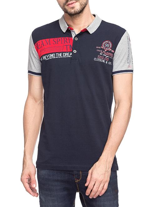 navy blue cotton chest print t-shirt - 14471037 - Very Small Image - 1