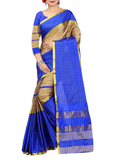 blue art silk chanderi saree with blouse - 14471065 - Very Small Image - 1