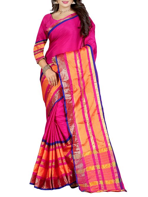 pink bordered saree with blouse - 14471109 - Very Small Image - 1