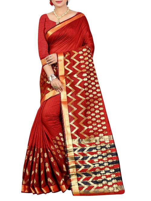 red woven saree with blouse - 14471115 - Very Small Image - 1