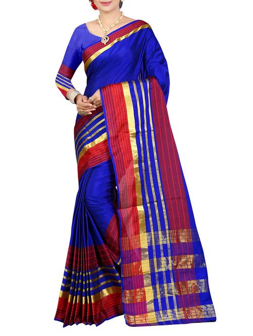 blue bordered saree with blouse - 14471120 - Very Small Image - 1