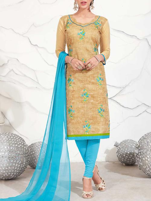 beige chanderi cotton churidaar suits dress material - 14471137 - Standard Image - 1
