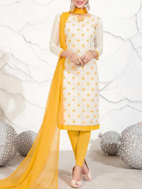 white chanderi cotton churidaar suits dress material - 14471139 - Standard Image - 1
