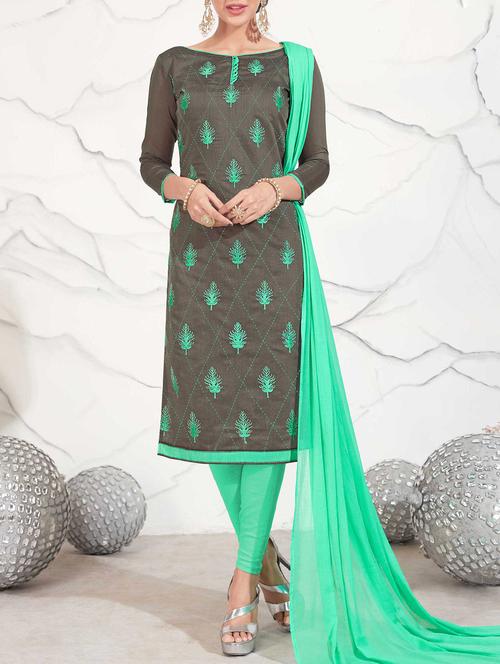 brown chanderi cotton churidaar suits dress material - 14471145 - Standard Image - 1