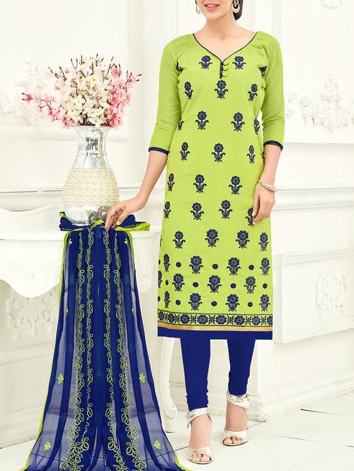green chanderi cotton churidaar suits dress material - 14471166 - Very Small Image - 1