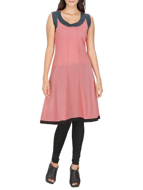 pink cotton flared kurta - 14471220 - Very Small Image - 1