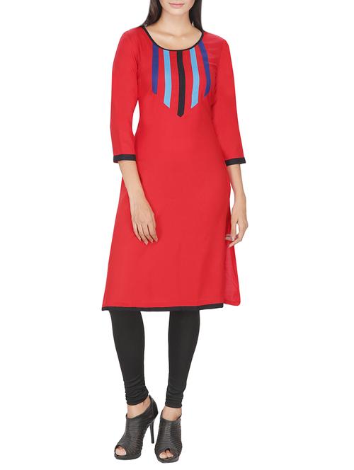 red rayon straight kurta - 14471224 - Very Small Image - 1