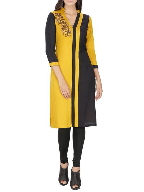 mustard rayon straight kurta - 14471230 - Very Small Image - 1