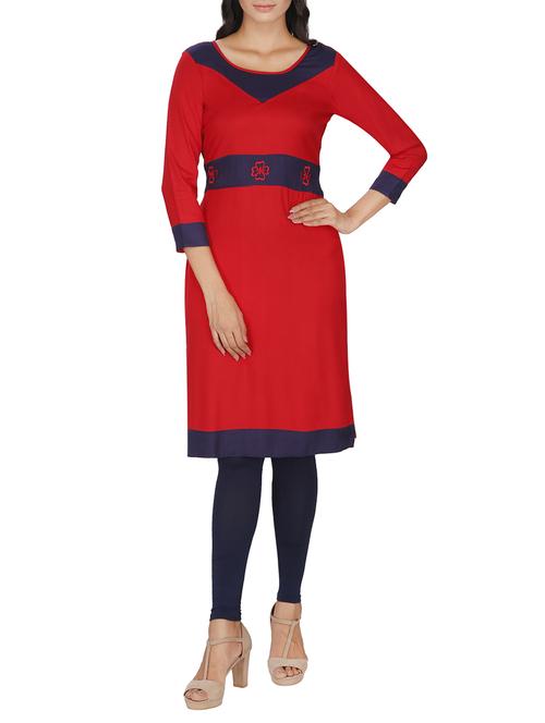 red rayon straight kurta - 14471238 - Very Small Image - 1