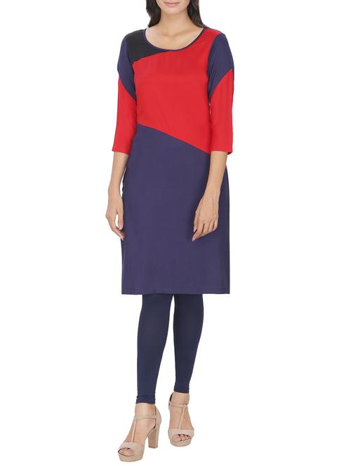 multicolour rayon straight kurta - 14471239 - Very Small Image - 1
