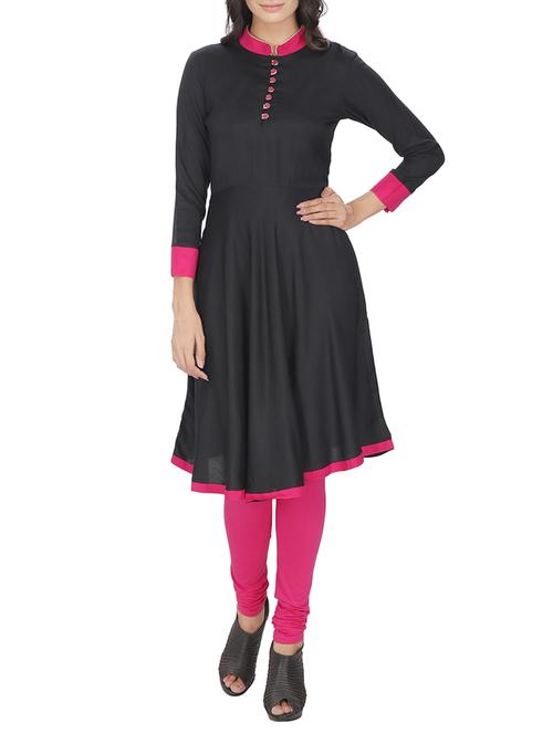 black rayon flared kurta - 14471242 - Very Small Image - 1