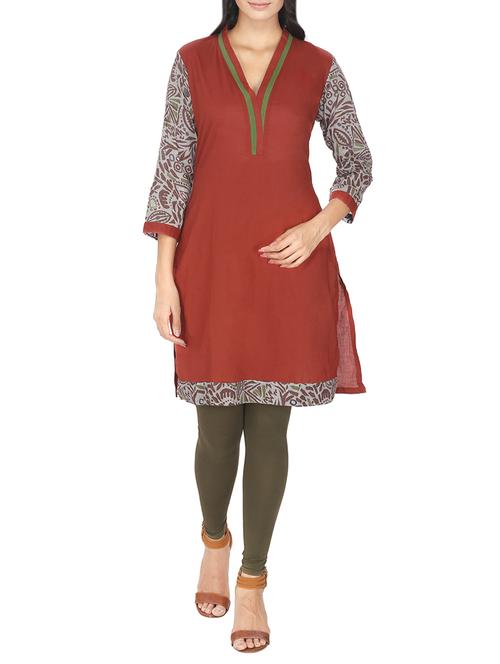 red cotton straight kurta - 14471244 - Very Small Image - 1