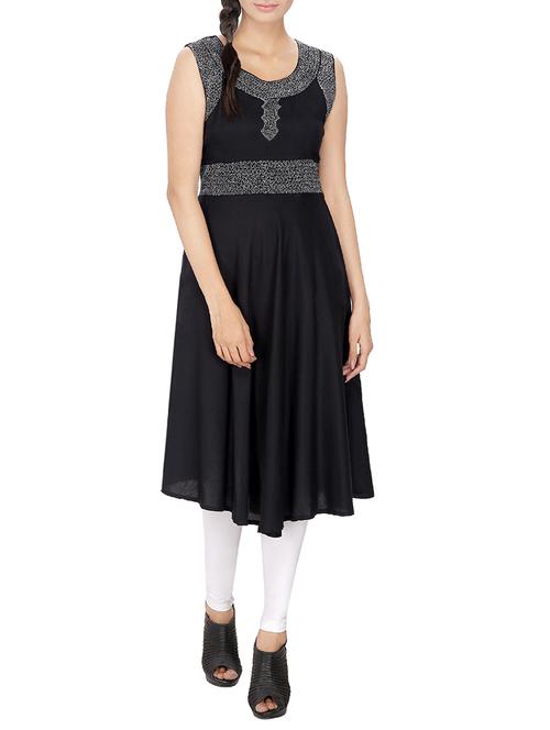 black rayon flared kurta - 14471247 - Very Small Image - 1