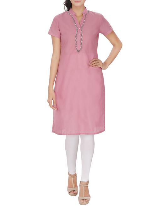 pink cotton straight kurta - 14471257 - Very Small Image - 1