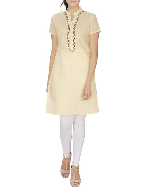 yellow cotton straight kurta - 14471258 - Very Small Image - 1