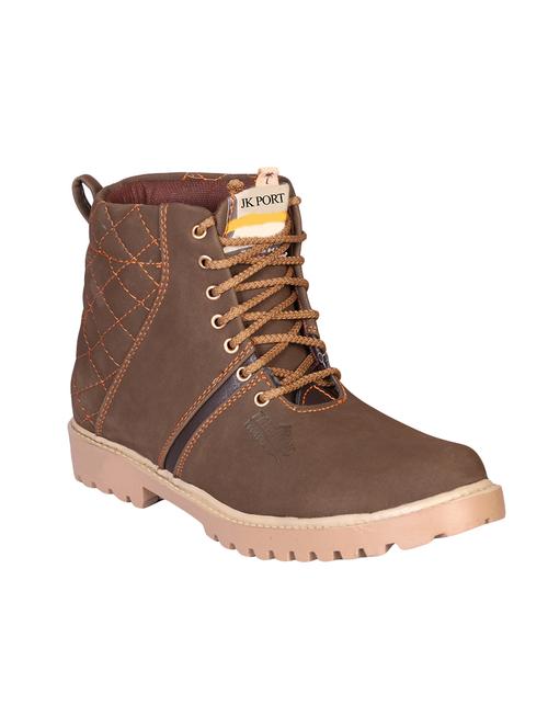 brown leatherette high ankle boot - 14471318 - Standard Image - 1