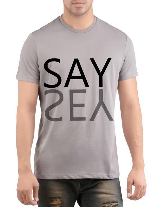 grey cotton chest print t-shirt - 14472007 - Very Small Image - 1