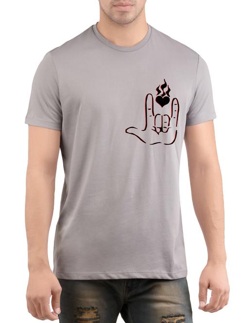 grey cotton chest print t-shirt - 14472045 - Very Small Image - 1