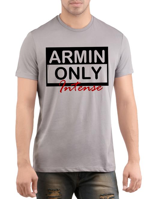 grey cotton chest print t-shirt - 14472055 - Very Small Image - 1