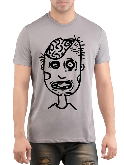 grey cotton front print t-shirt - 14472059 - Very Small Image - 1