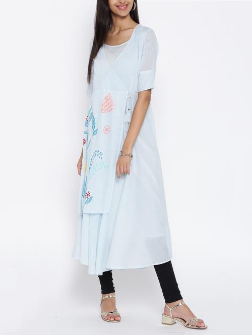 white cotton flared kurta - 14472147 - Very Small Image - 1