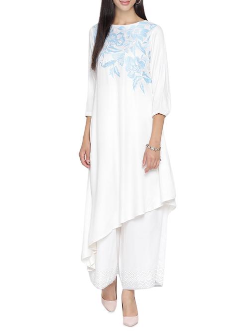 white rayon fusion kurta - 14472150 - Very Small Image - 1