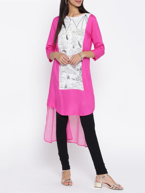 pink rayon highlow kurta - 14472155 - Very Small Image - 1