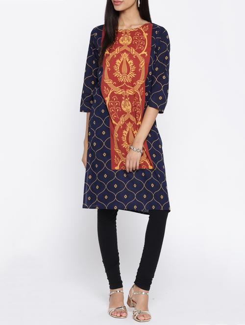 blue cotton straight kurta - 14472161 - Very Small Image - 1