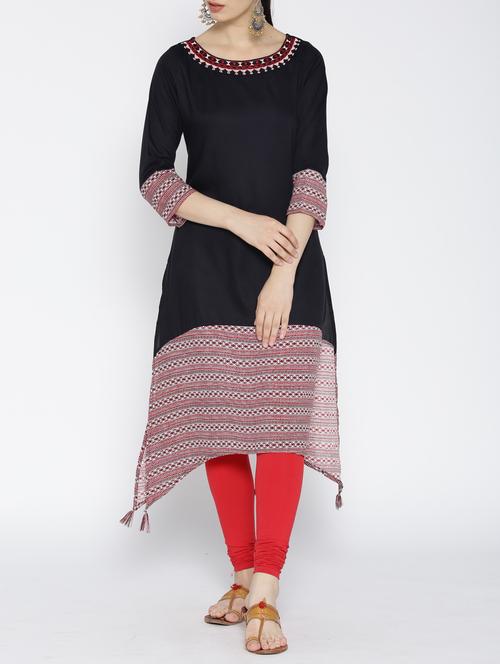 black rayon aline kurta - 14472169 - Very Small Image - 1