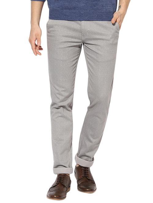 grey cotton flat front casual trousers - 14472191 - Very Small Image - 1