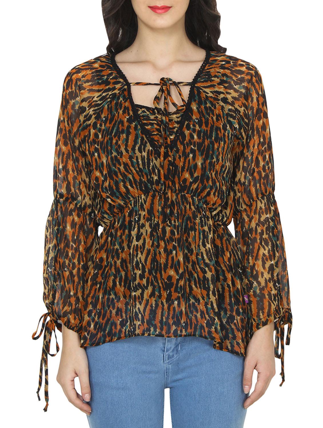 brown chiffon printed top - 14472283 - Zoom Image - 1