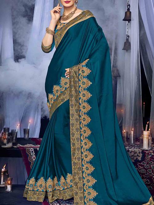 green chiffon embroidered saree with blouse - 14472477 - Very Small Image - 1