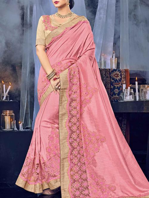 pink silk embroidered saree with blouse - 14472483 - Very Small Image - 1