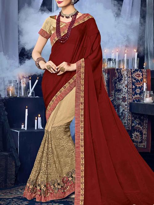 maroon georgette embroidered saree with blouse - 14472487 - Very Small Image - 1