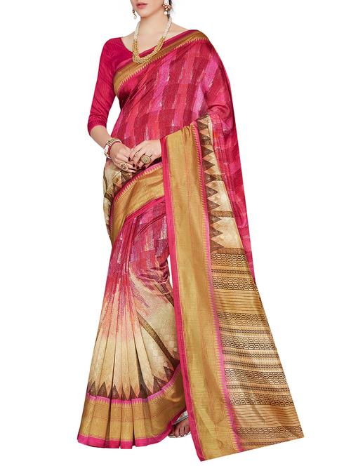 multi colored poly cotton printed saree with blouse - 14472649 - Very Small Image - 1