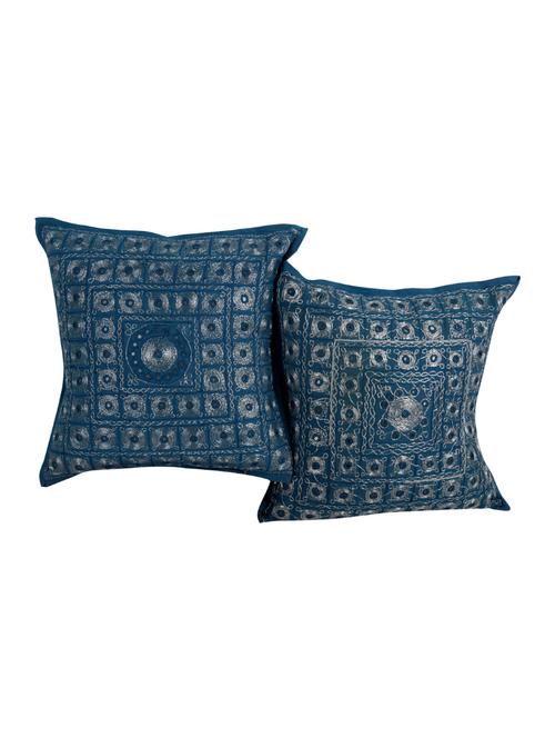 Set of 2 Pcs Cotton Embroidered Mirror Work Cushion Covers By Rajrang - 14472673 - Very Small Image - 1