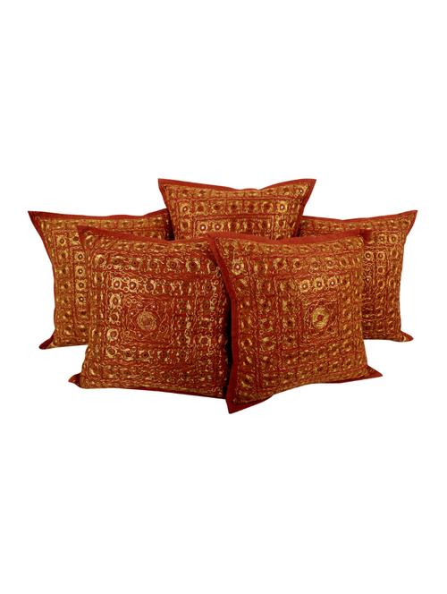 Set of 5 Pcs Cotton Embroidered Mirror Work Cushion Covers By Rajrang - 14472678 - Very Small Image - 1