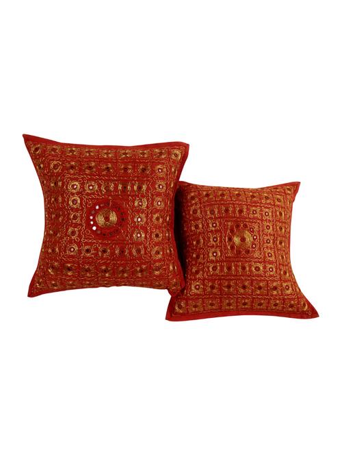 Set of 2 Pcs Cotton Embroidered Mirror Work Cushion Covers By Rajrang - 14472679 - Very Small Image - 1