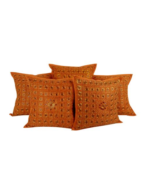 Set of 2 Pcs Cotton Embroidered Mirror Work Cushion Covers By Rajrang - 14472682 - Very Small Image - 1