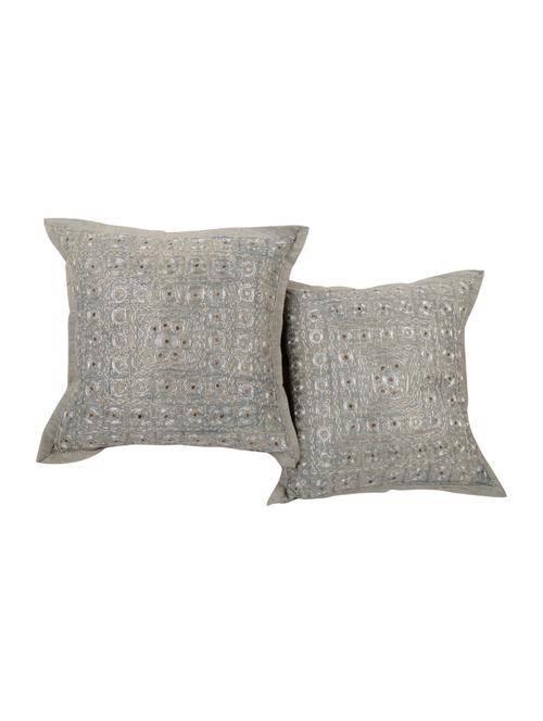 Set of 2 Pcs Cotton Embroidered Mirror Work Cushion Covers By Rajrang - 14472683 - Very Small Image - 1