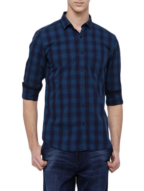 navy blue cotton blend casual shirt - 14472756 - Very Small Image - 1