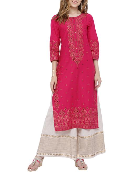 Fucshia straight kurta - 14472910 - Very Small Image - 1